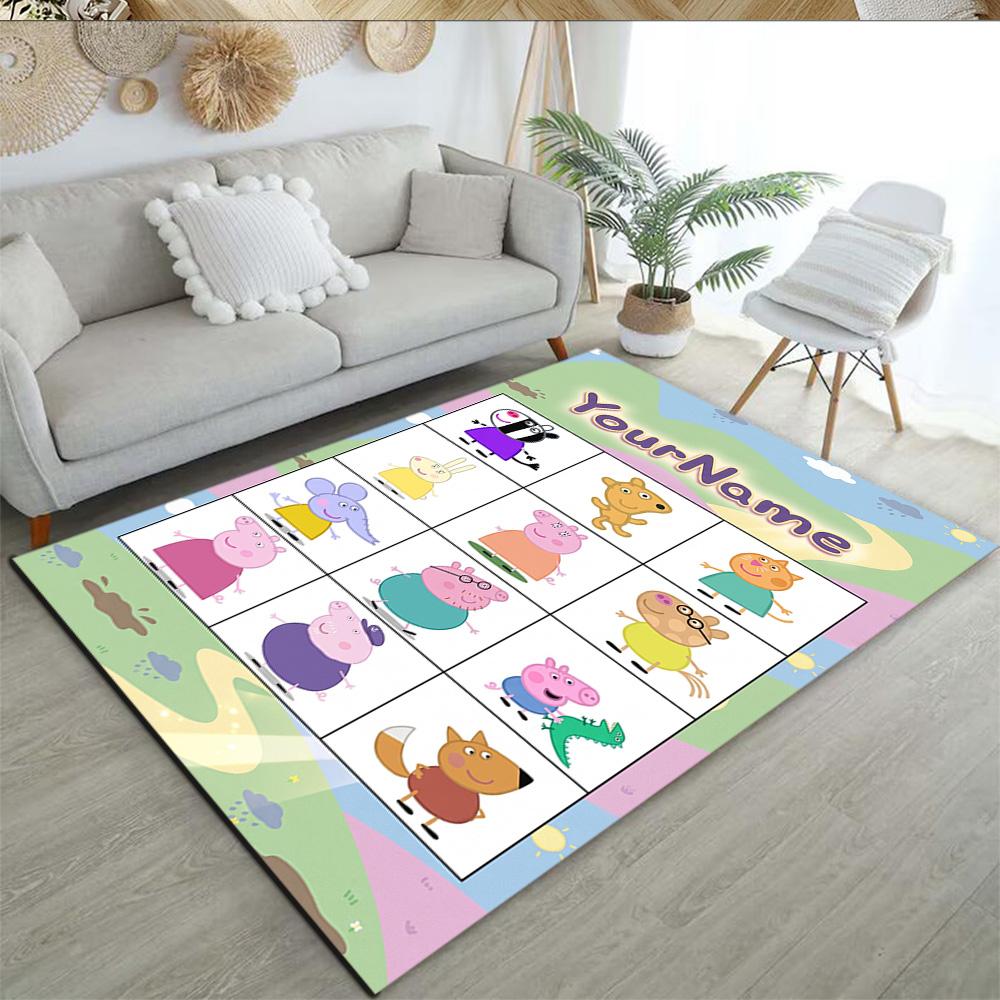 Peppa Pig Customized Name Area Rug Design for Living Rooms Foyer Dormitory Bedrooms Anti-slip Rug Anime Office Decor
