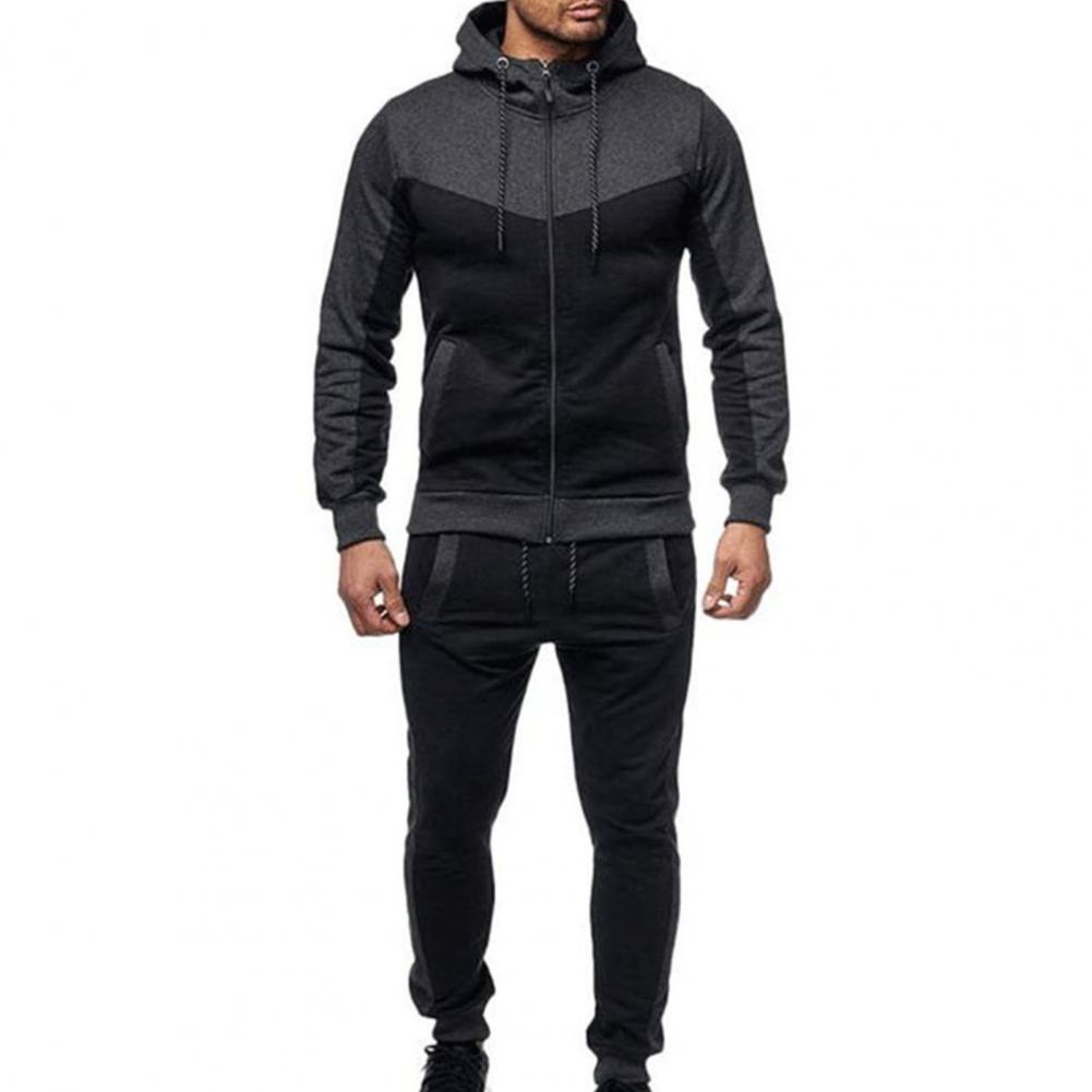 2 st/set Herr Träningsdräkt Kontrastfärger Dragsko Huva Andningsbar Jacka Kostym för Vardagsbruk