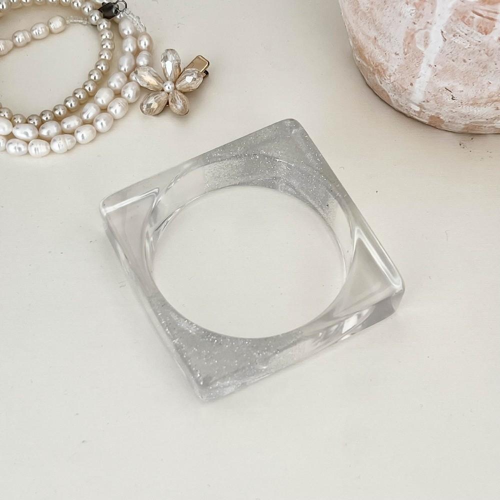 Colorful Pearly Lustre Chunky Bracelet Geometric Square Hand Ring Acrylic Resin Bangle  Gift серебряный