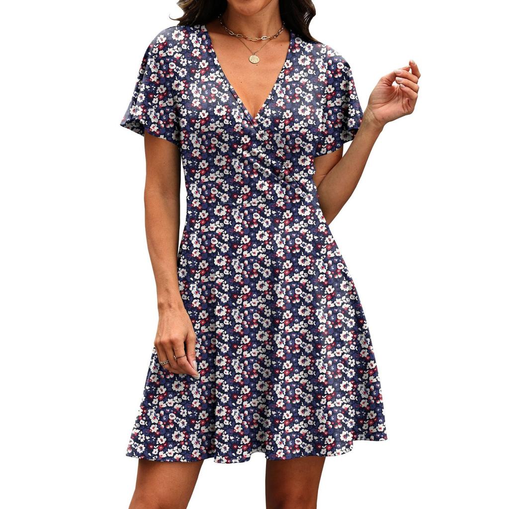 Fashionable Women's Casual Floral Wrap Dress With V-Neck And Waist
