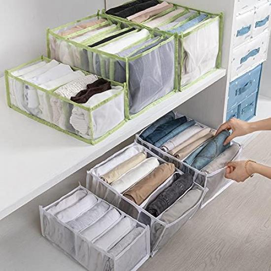 Wardrobe Organizer, 7 Grids Washable Clothes Organizer for Folded Clothes, 2 Pieces Foldable Wardrobe Clothes Organizer for Jeans, Dividers Nylon