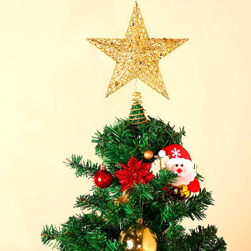 1Pc Metal Exquisite Gold Stamping Party Decoration Pentagram Decoration Christmas Christmas Tree Top Glitter Golden