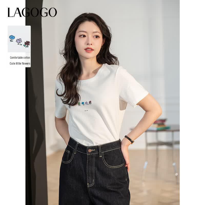 LAGOGO Women s Floral Print Cotton T-Shirt L