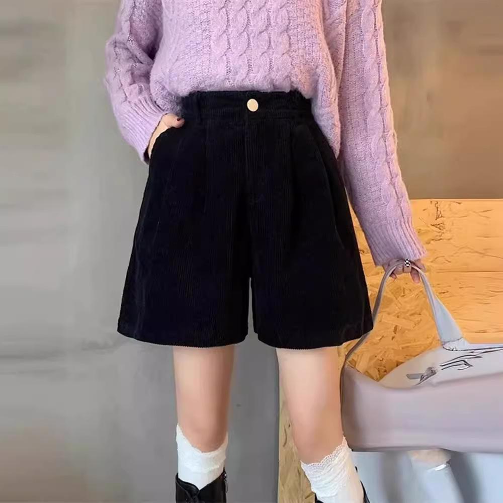 2023 Women's High-Waist Wide-Leg Corduroy Shorts - Spring/Autumn Slimming Casual Pants