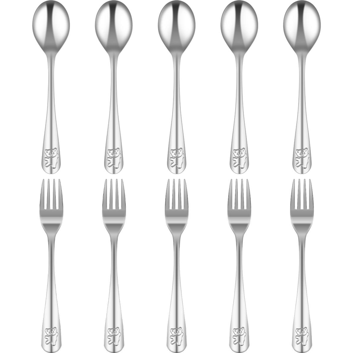 

10Pcs Kids Teaspoon Spoon Food Feeding Fork Utensils Set Stainless Steel Dinnerware Cute Cartoon Bear Tableware Silverware