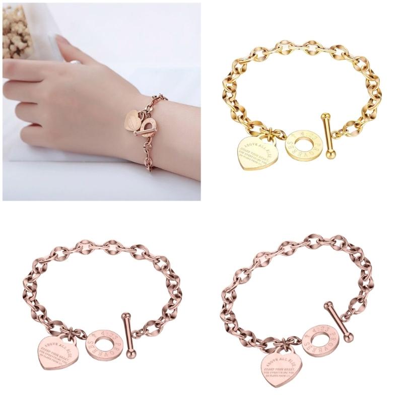 Stylish Heart Shaped Stainless Steel Bracelet for Women Long Time Wearing Jewelry With Adjustable Clasp