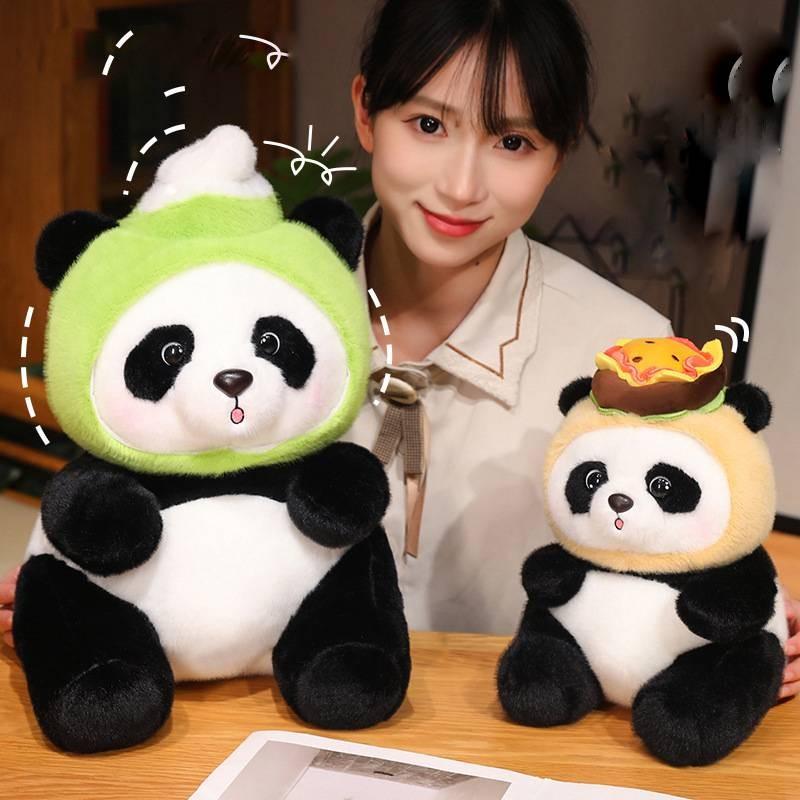 Adorable Panda Plush Toy With Ice Cream And Hamburger Delivery Outfit Perfect For Kids Birthday Gifts
