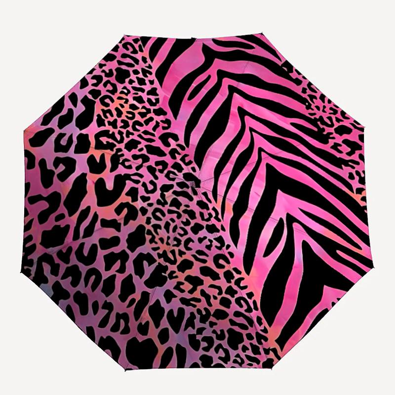 

1pc Pink Animal Print Automatic Open/close Umbrella, 8-Rib sturdy structure, Portable Travel Umbrella, Parties, Everyday Usel006