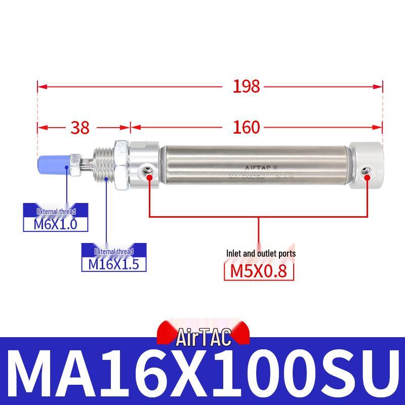 AirTAC Stainless Steel Mini Cylinder MA Series - Sizes: 16/20/25/32 mm x 15/25/30/50/75/100/125-SU