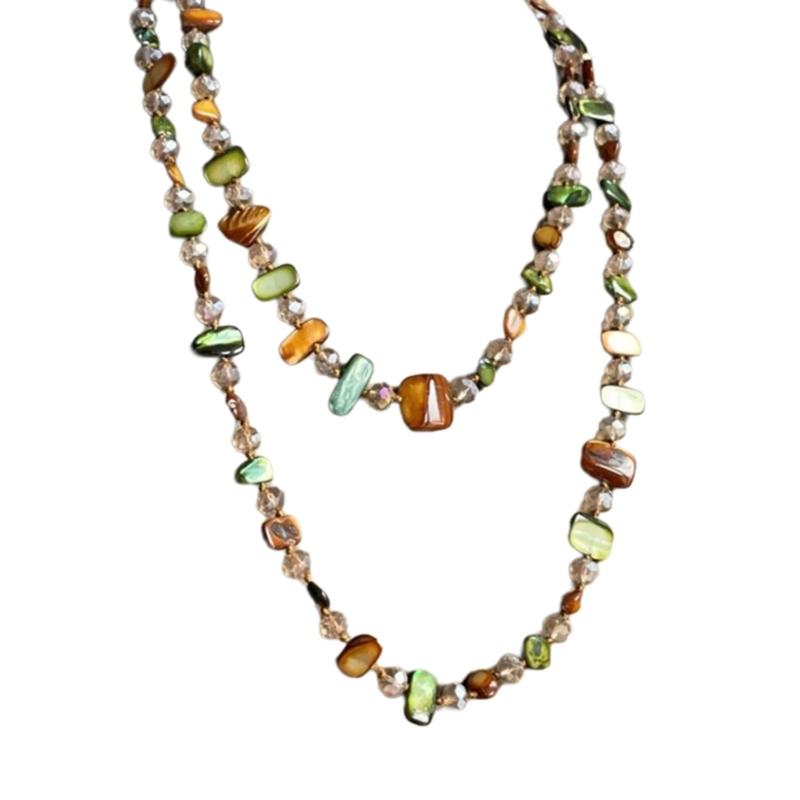 Bohemian Pearls Shell Bead Double Layer Necklace Multicolor Lightweight 120cm Jewelry Accessory for Women 1