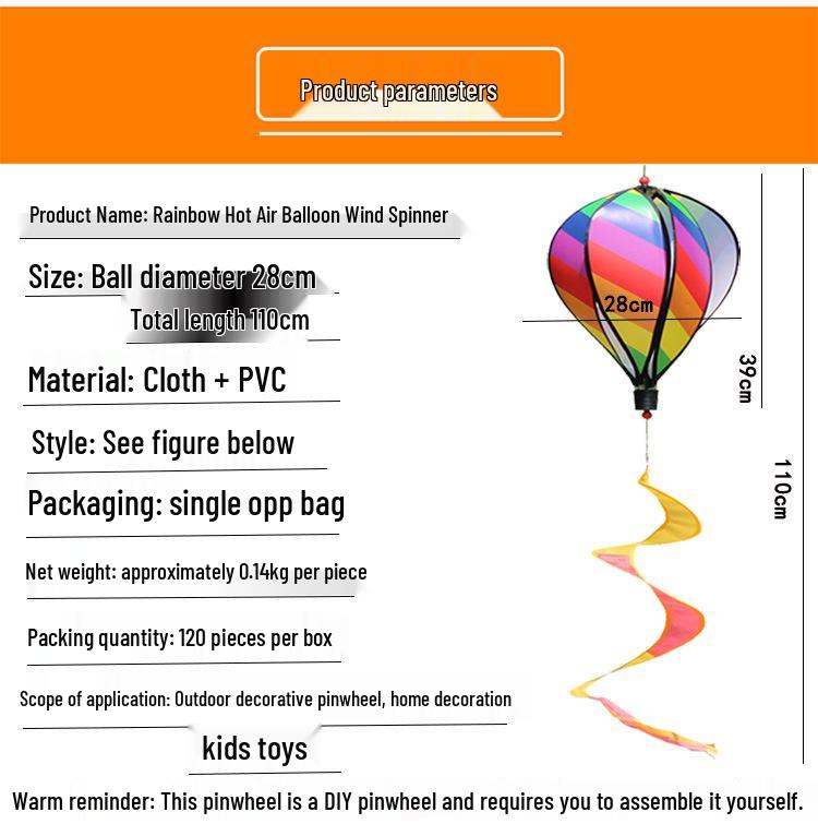 Rainbow Hot Air Balloon Wind Spinner: Rotating Seven-Color Garden Pinwheel with Sequins for Outdoor Decoration