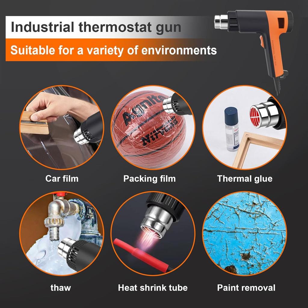 Heat Gun 2000W,6.56Ft UL Cord, Variable Temperature Control 122℉~1292℉, Fast Heat Hot Air Gun with 4 Nozzles, Overload Protection, for