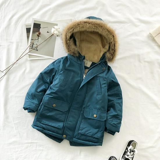 2022 Winter Jungen Kapuzenjacke aus Baumwolle mit Samt, Dick & Warm Kinder Mode Mantel