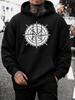 Unisex Hoodie, Casual Daily Wear, Compass Rose Graphic Print, Pullover Sweatshirt, Streetwear Urban Style, Autumn Winter Outdoor, Long Sleeve with Fro