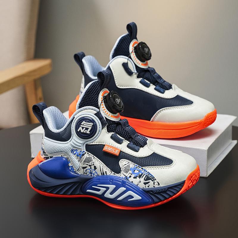 2025 spot leather button basketball shoes children's outdoor versatile dad shoes non-slip thick-soled breathable running shoes