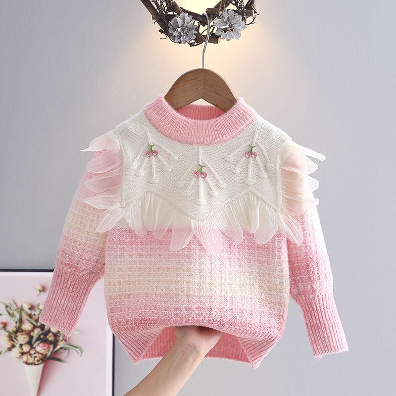 Princeznovský krajkový svetr pro zimní dívky, silný pletený svetr s pulovrovým topem