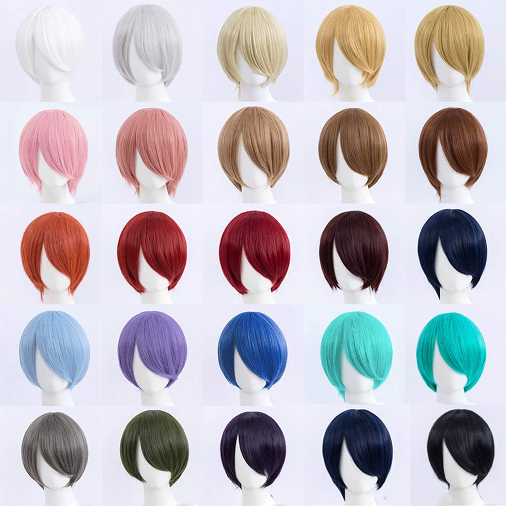 Smooth Full Wig Short Bob Diagonal Bangs Lolita Wig Color Select 24 Types Short Cosplay Original Set (Black)