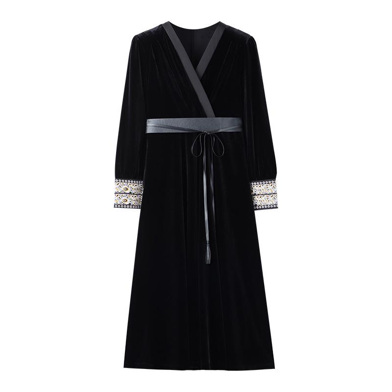 

Весеннее бархатное платье с длинным рукавом - Коллекция инфлюенсеров больших и маленьких размеров XL for 120-135 lbs чёрный