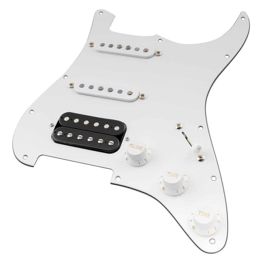 Musiclily Pro SSH Stratocaster Prewired Pickguard for ST Stratocaster Electric Guitar with Artec Alnico 5 Set Pickups, White, 3-Piece