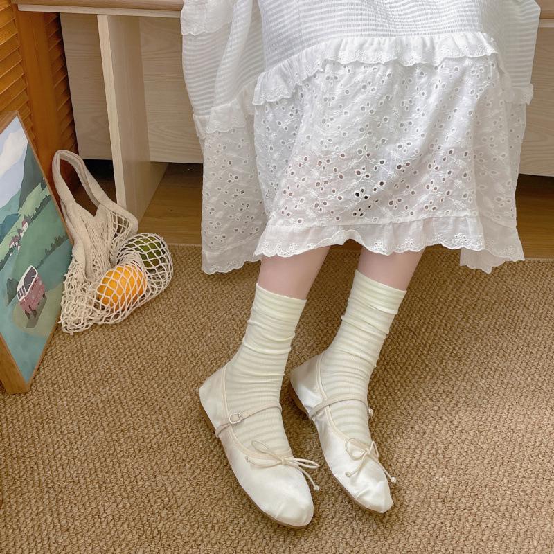 Women's Lightweight Japanese Style Cotton Striped Socks - Breathable, Loose Cuff, Mid-Calf, Maternity Friendly.