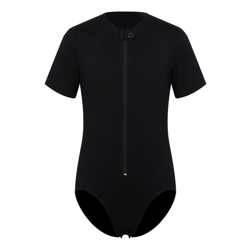 Body Adaptativo para Meninos com Necessidades Especiais Gola Redonda Manga Curta Zíper Frontal Botão de Pressão na Entreperna Collant