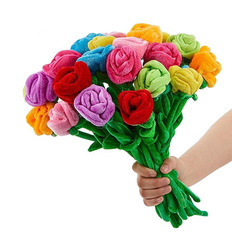 

10pcs Artificial Plush Rose Flower Stuffed Bendable Stems Plush Bouquet Soft Floral Graduation Mother s Day Valentines Day Gifts