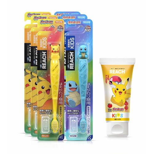 REACH? Kids Toothbrush Figures (Pikachu & Squirtle) - 3 of Each + 60g Toothpaste
