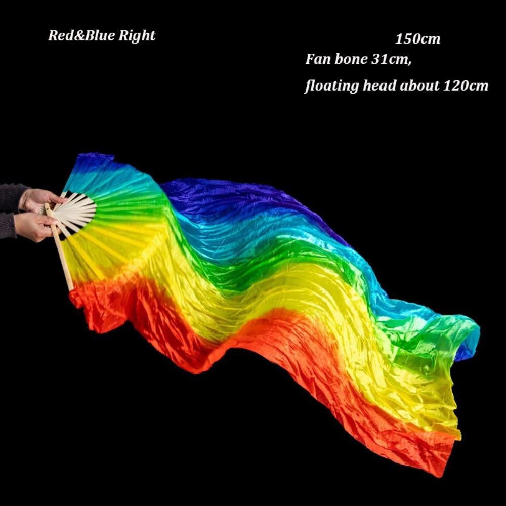 Gradient Color Belly Dancing Fan 150cm Length Multicolors Long Imitation Fan Dance Accessories Rayon Silk Fans For Kid Women