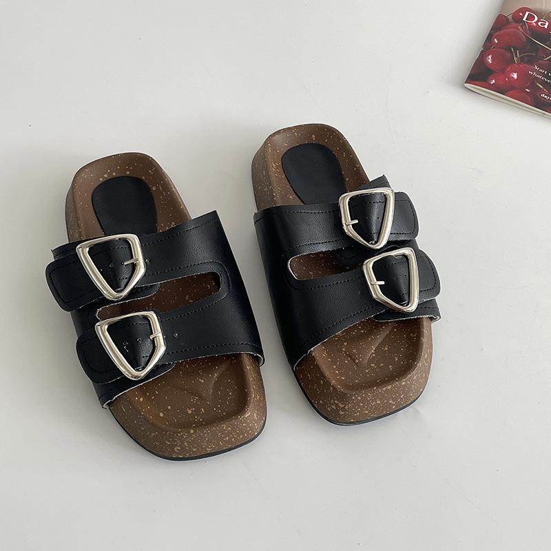 

Серебристые Birkenstocks на толстой подошве с одной перемычкой женские летние тапочки нескользящие и прохладные тапочки 35 чёрный