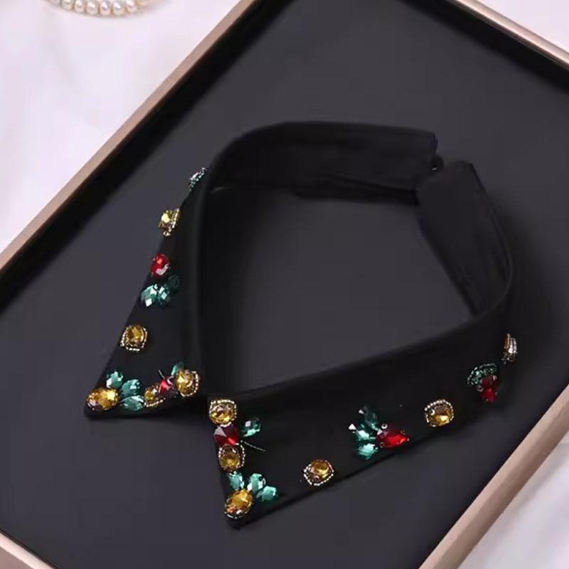 Vintage Women Sequins Detachable Collars Faux White Black False Collars Woman Tie Fashion Removable Diamond Fake Collar Women