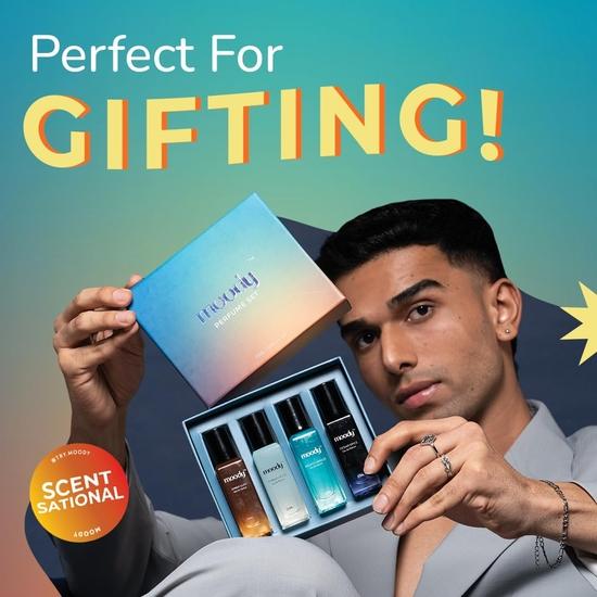 Moody Premium Perfume Gift Set for Men | Eau De Parfum | Long Lasting EDP Fragrance  | Amber Oudh, Aquatic Breeze Perfume Gift for Men Pack of 4x20ml