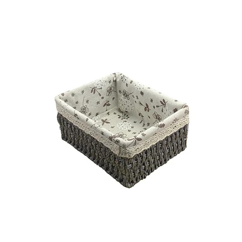 Imitation Straw Woven Tabletop Cosmetics Storage Box Vine Woven Pastoral Jewelry Storage Basket Storage Basket
