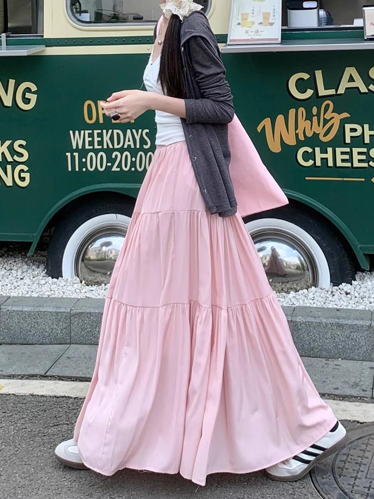 Plus Size Autumn White Pleated Midi Skirt for Women