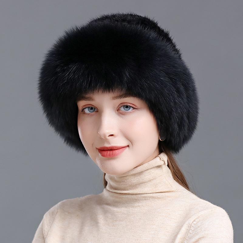 Новая шапка-ведро из норкового меха для женщин и девочек, уличная теплая повседневная шапка, элегантная шапка из лисьего меха head 55to59cm чёрный