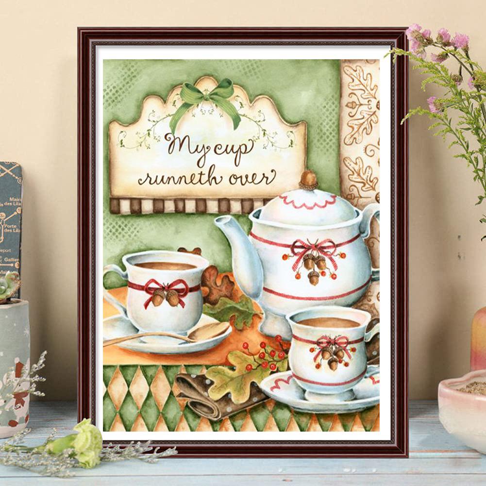 

5D DIY Алмазний живопис Пити чай Набір для вишивки хрестиком Мозаїка Алмазна вишивка Повна кругла квадратна дриль Прикраса дому Round 40x50cm