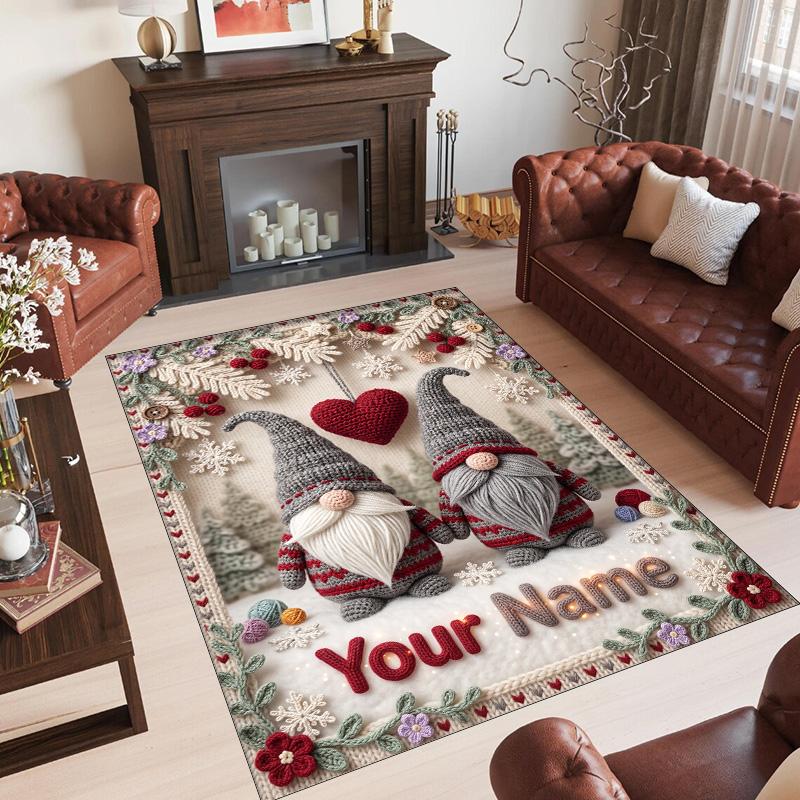 Gnome Theme Crystal Velvet Rug Personalized Custom Name Text Soft Floor Mat Home Decor