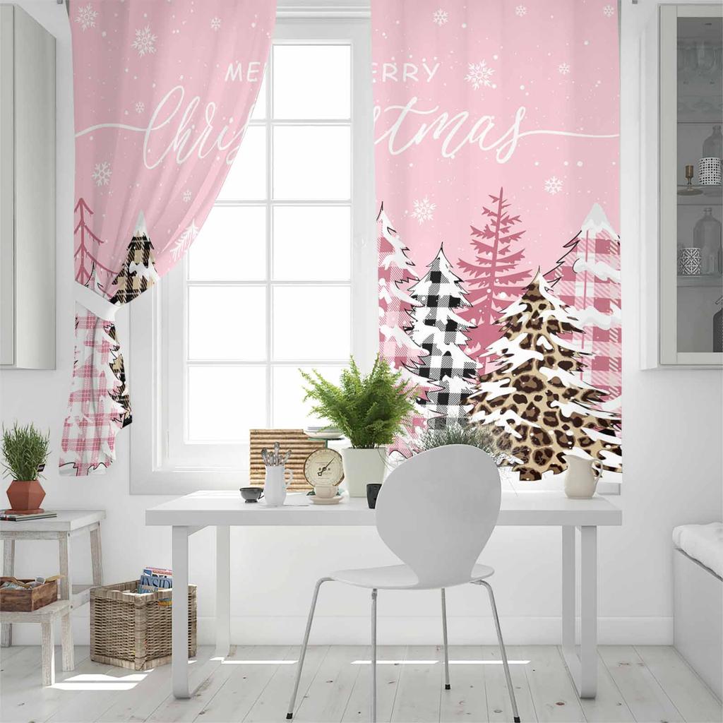 Christmas Winter Grid Christmas Tree Blackout Curtains For Living Room Bedroom Window Treatment Blinds Drapes Kitchen Curtains