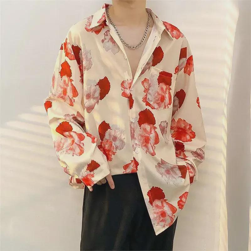Heren bloemenoverhemd - Japanse en Koreaanse stijl, lente/herfst, trendy retro Hong Kong-stijl, casual all-match jas