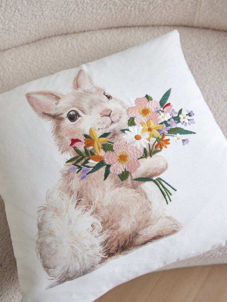 Easter Bunny Floral Pillow Cover Double Sided 2D Print Soft Stylish Pillow Cover Bedroom Living Room Sofa Spring Accessory Gift