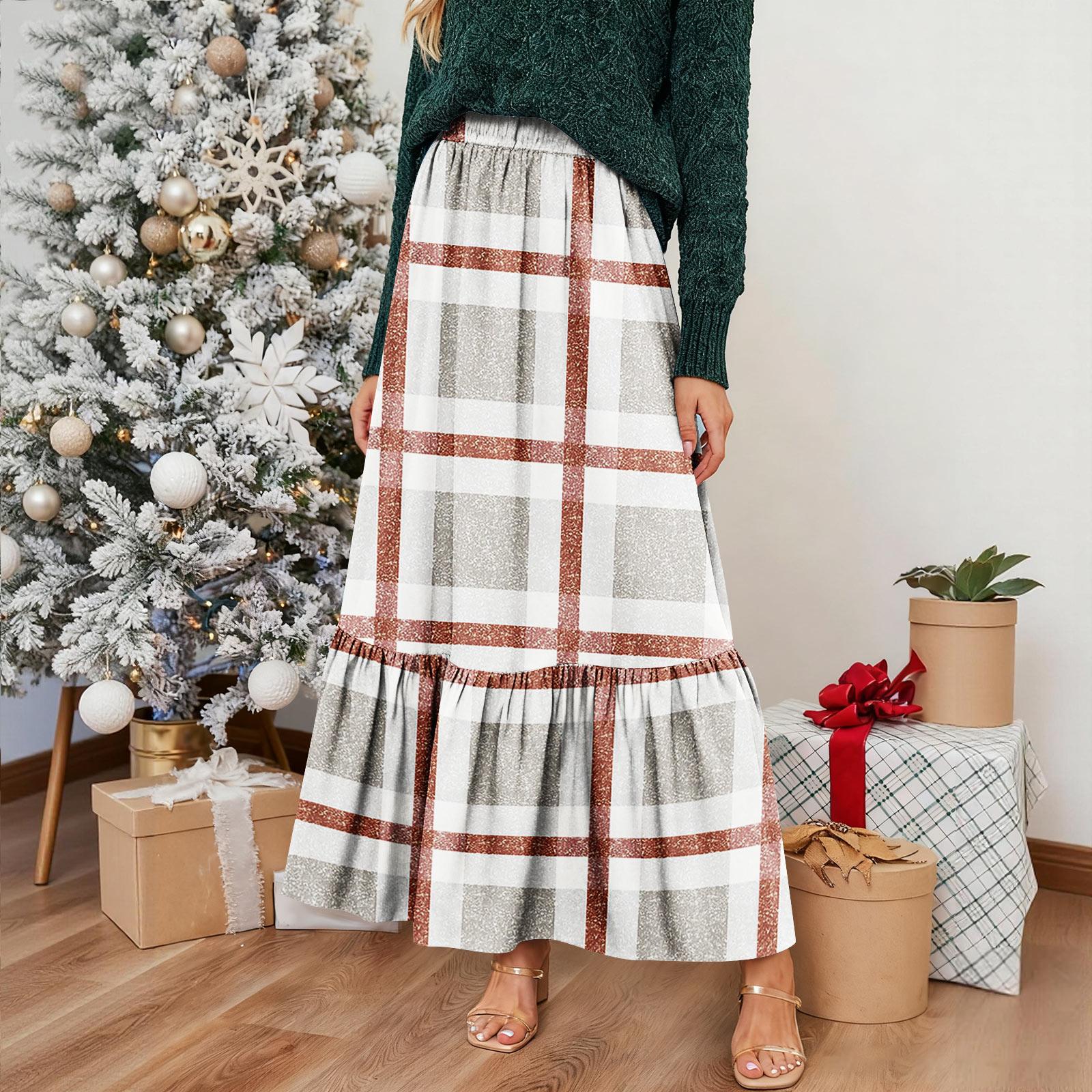 Женская повседневная длинная юбка с оборками Клетчатая юбка Ретро плиссированная юбка L