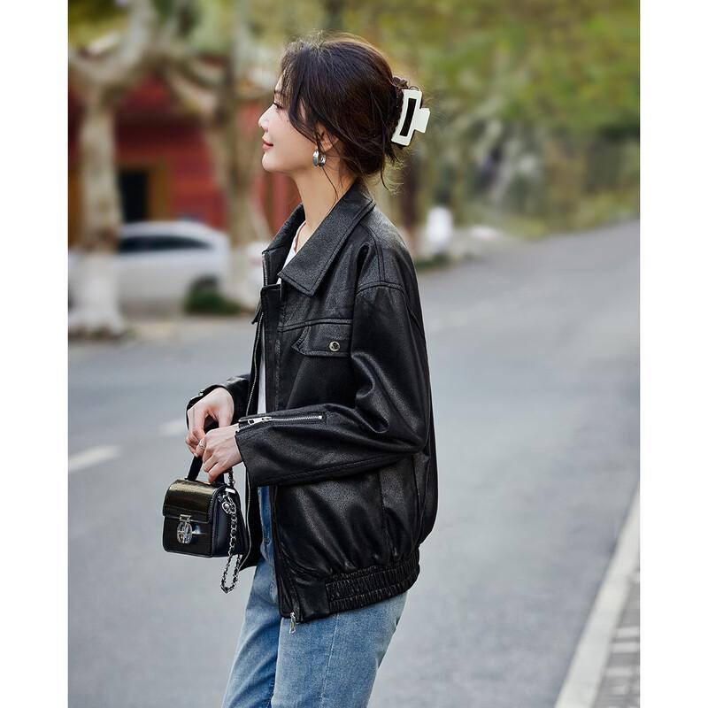 TERRE BLEUE Women's Short PU Leather Biker Jacket