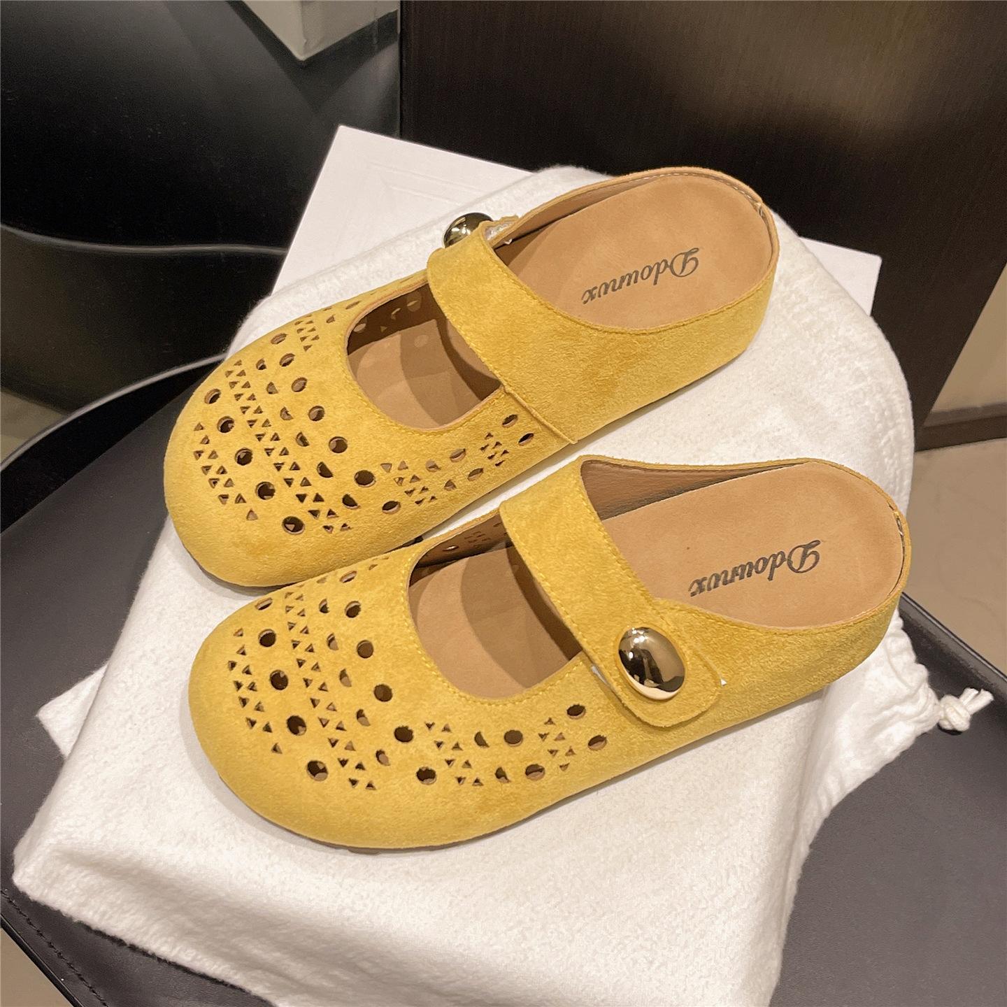 

женская летняя верхняя одежда 2025 новые полушлепанцы с толстой подошвой и полым носком, туфли с отверстием для одного пальца 36 жёлтый