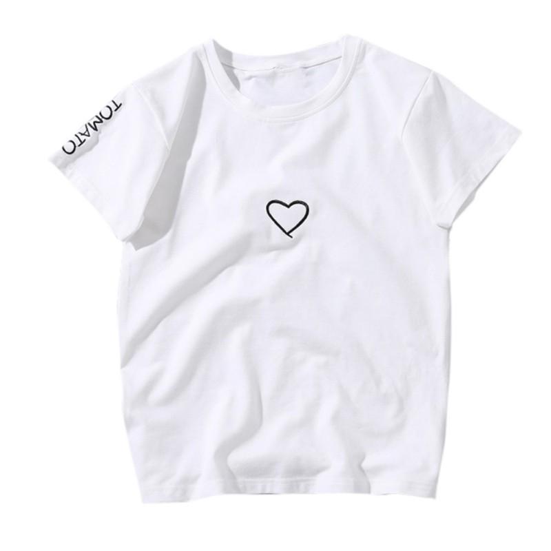 Brief Love Heart Embroidery Letters Printed O Neck Cotton Plus Size Couple T-shirt
