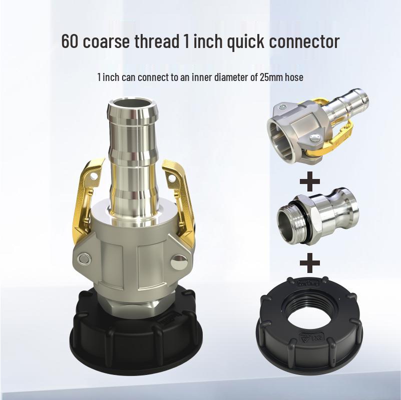 IBC Tote Quick Connector: Aluminum Alloy, Coarse Thread to 1", 1.5", 2" Insert Pipe Connector.