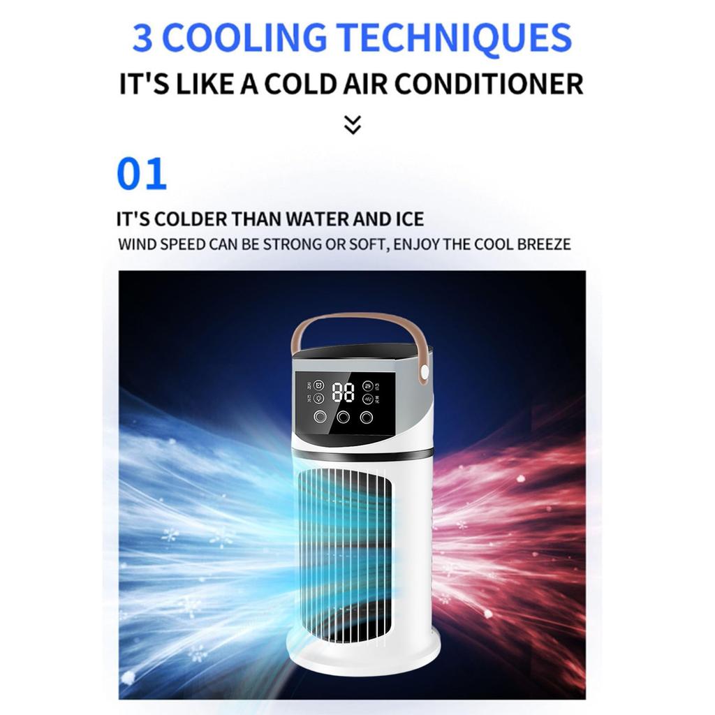 3-In1 Evaporation Low Noise Portable 2.0 USB Rechargeable 8H Timer 7 Modes Light Personal Conditioner Fan Windowless Cooler Condition