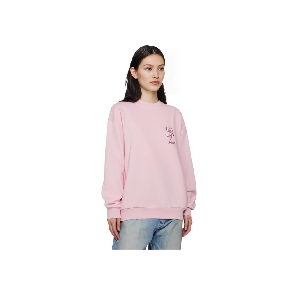 Li Ning Sports Lifestyle Series Letter Print Casual Sweatshirt Women Sweatshirt Light-Pink AWDT762-1