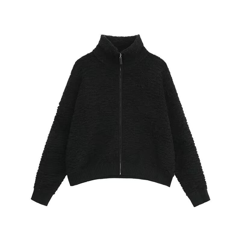 

Men s Soft Furry Knit Zipper Jacket with Stand Collar - Stylish Autumn & Winter Outerwear L чорний