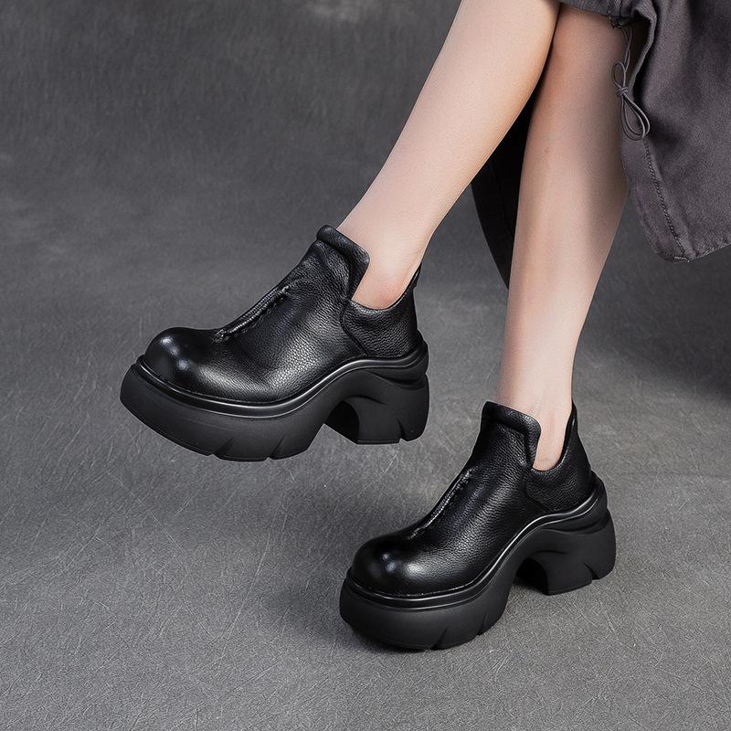 Fashion GKTINOO Genuine Leather Ankle Boots Women Shoes 2025 New Autumn Winter Round Toe Square Heel Zip Handmade Platform Women Boots