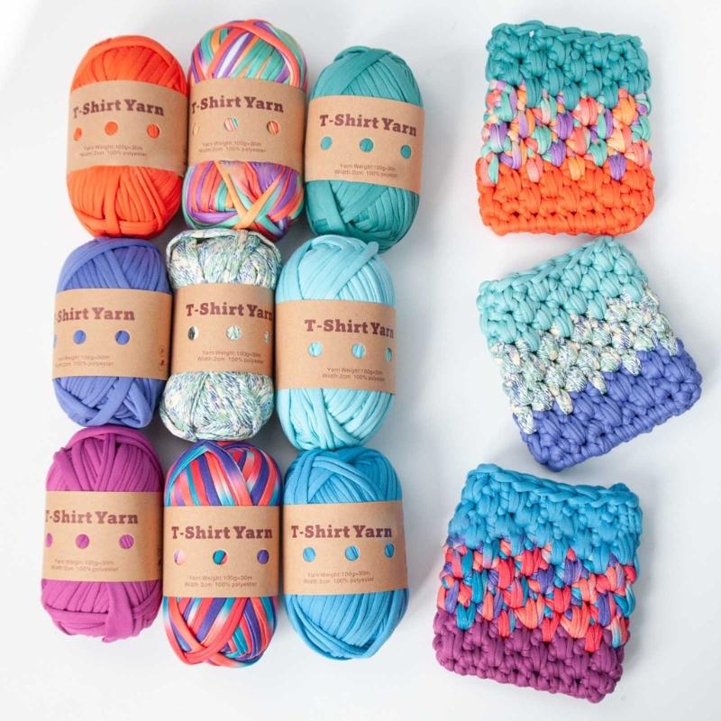 T Shirt Yarn Spaghetti Yarn Thick Yarn for Crocheting Cotton Polyester Elastic Fabric Cloth Knitting Yarn for Hand DIY