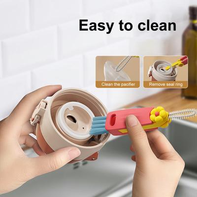 Cleaning Brush 3 In 1 Flower Shape Soft Bristles Stubborn Stain Removal Spiral Cup Mouth Cleaner Rotatable Foldable Multifunctional Cup Brush